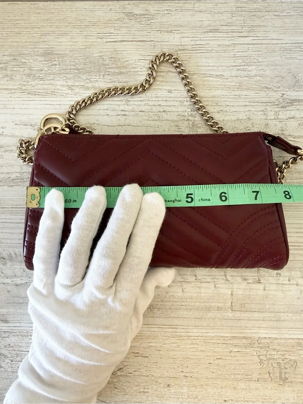 New Gucci Marmont GG leather small bag with chain, burgundy